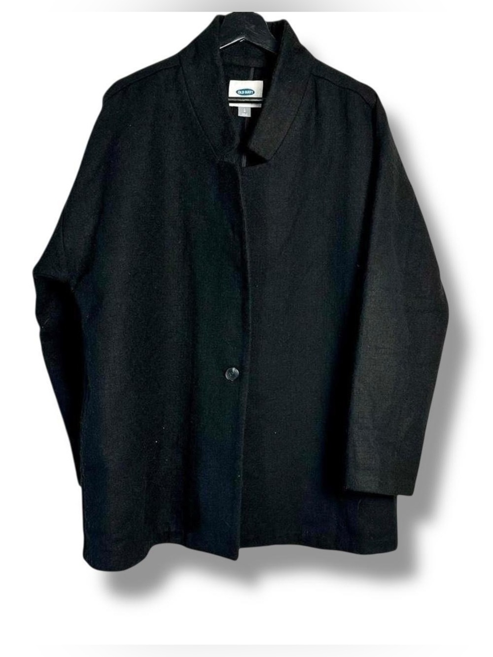 Old Navy Black Textured Woven Poly Wool Blend Car Coat L Minimalist Autumn